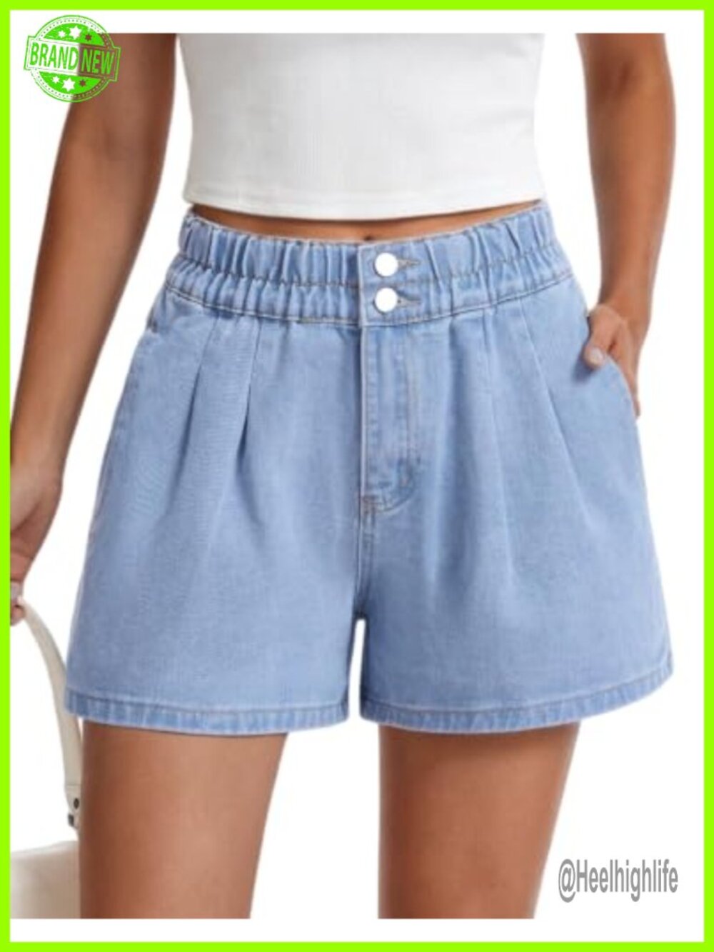 Women's High Waisted Stretchy Jean Shorts Pleated Baggy Denim Jorts